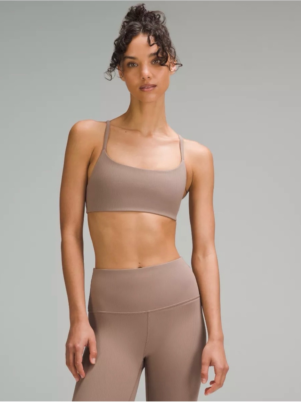 Lululemon Wunder Train Strappy Racer Bra Ribbed Light Support-Taupe Size 4